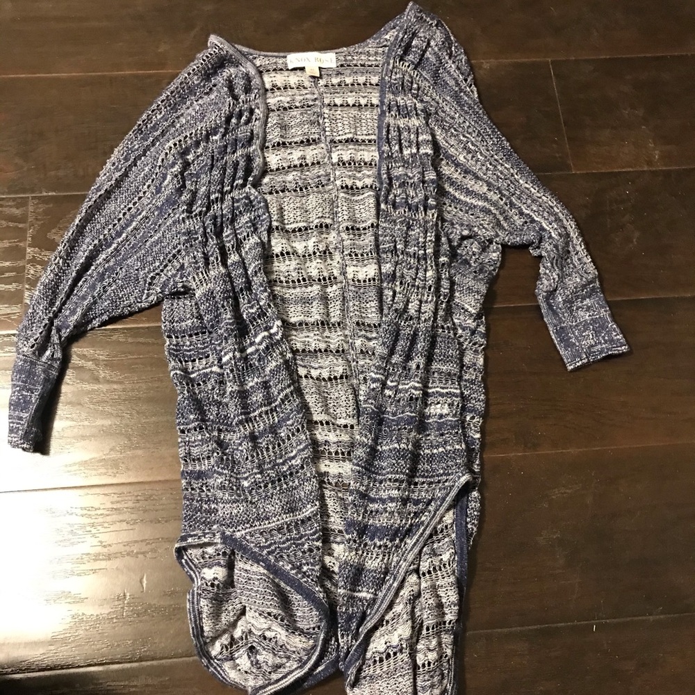 Blue and white duster cardigan